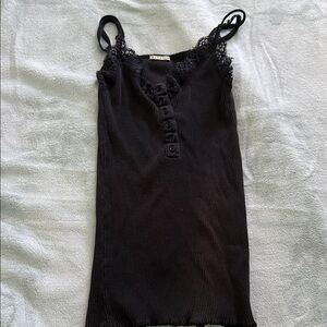 Black Lace Trim Tank Top